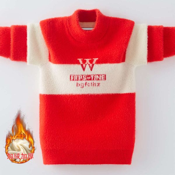 

2020 boys' sweater pullover winter t-shirt autumn new mink cashmere medium large children's loose and warm bottom coat, Blue
