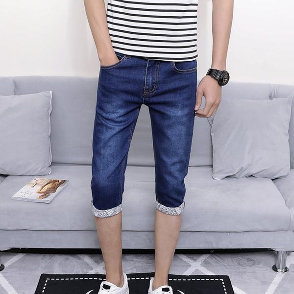 

2020 summer brand stretch thin cotton denim jeans male short men knee length soft blue casual shorts jeans men1