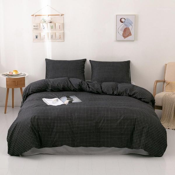 

bedding sets home textiles plaid black bed linens duvet cover set quilt pillowcase family bedclothes  king size1