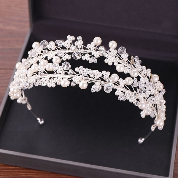 Bandas nupciais brancas Tiaras Crown Headband para Bride Jewelry Pearl Wedding Hair Acessórios Headwear