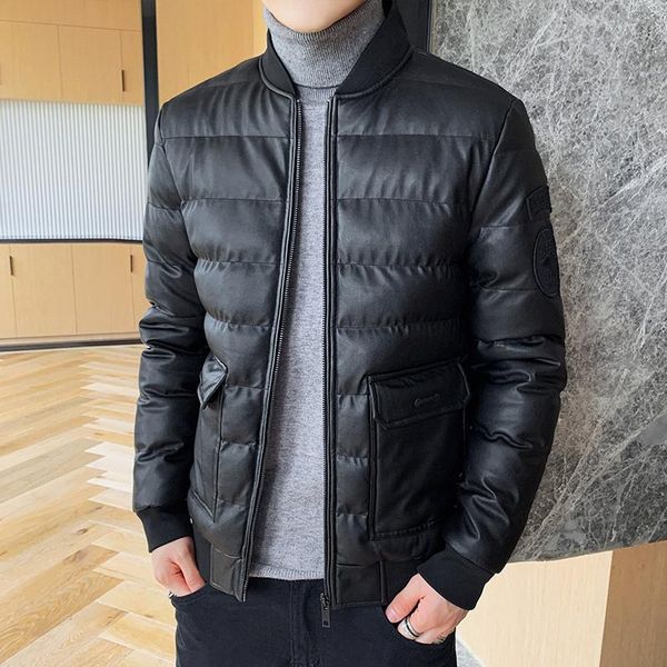 

men's down & parkas winter 2021 short padded jacket slim trend thickened leather, Black