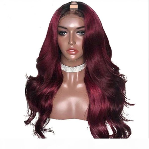 

ombre 99j u part wigs middle left right part malaysian body wave pre plucked 180% density 2x4'' u part human hair wigs, Black;brown