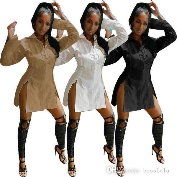 

2022 new spring summer shirt dress for women stitching solid irregular split shirt high waist dress elegant woman bloues casual clothing, Black;gray
