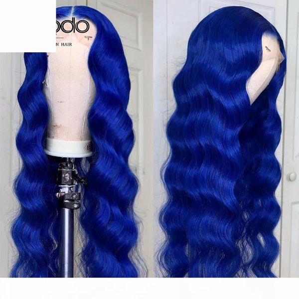 

colodo jewelry blue lace front human hair wigs pre plucked with baby hair brazilian remy loose deep wave wig for black women, Black;brown