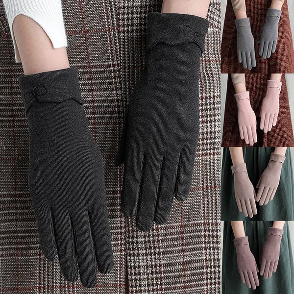 

five fingers gloves 2021 women touch screen windproof keep warm full finger mittens driving riding cycling solid thin winter knitted, Blue;gray