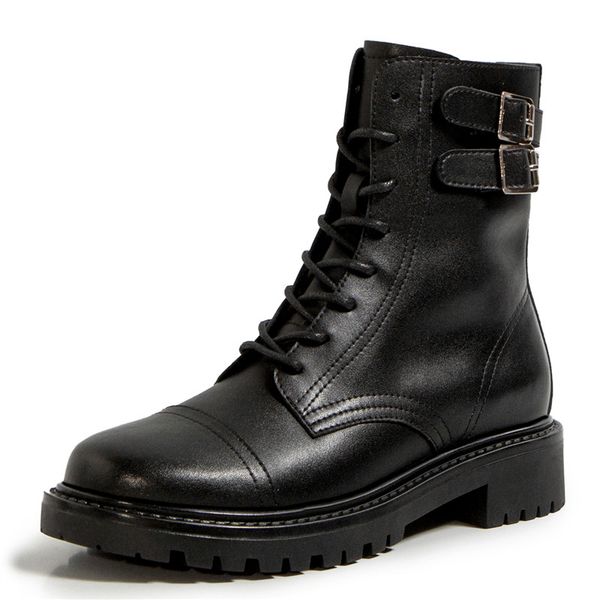 

черной кожа женщина ботильоны крест вязаных женщины пряжка платформа boots марка обувь новая повседневная стильный панк обувь strappy сапоги, Black