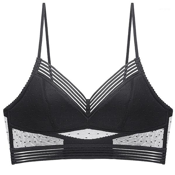 

u backless invisible bra set thin cup striped polka dots mesh bra underwear without stones lingerie women1, Red;black