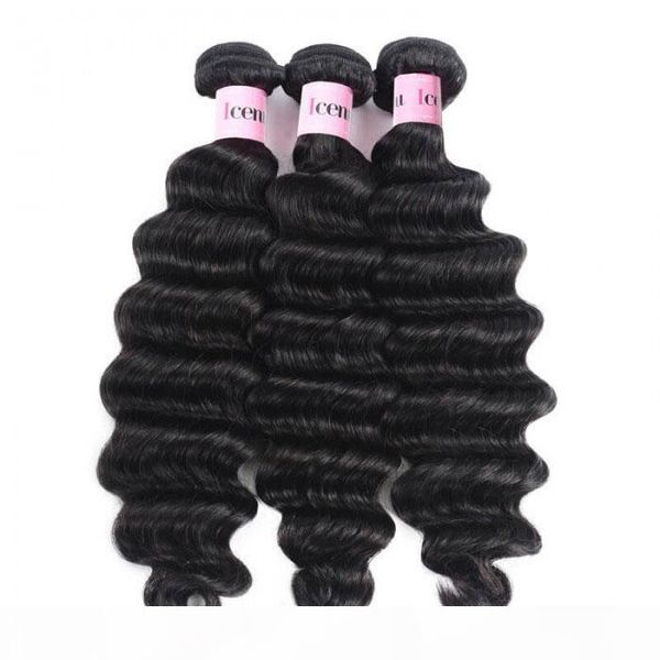 

tkwig hair series 3 bundles loose deep wave virgin human hair with frontal closure for black women, Black;brown