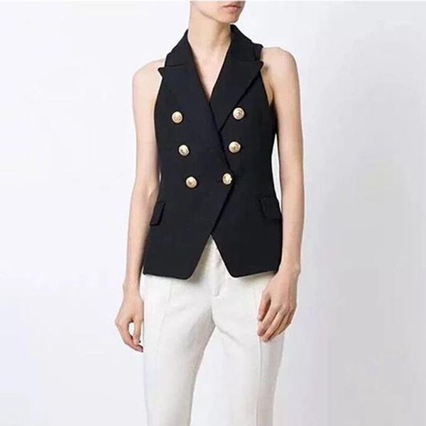 

new stylish 2019 designer vest women's double breasted buttons vest outer wear1, Black;white