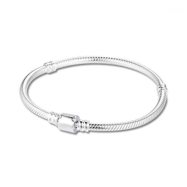 

925 sterling silver moments barrel clasp snake chain bracelets fashion jewelry original charms bracelets for women diy making1, Black