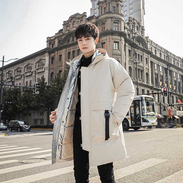 

2020 winter new down cotton padded jacket men's mid long hooded and thickened big pocket couple's versatile outerwear, Black