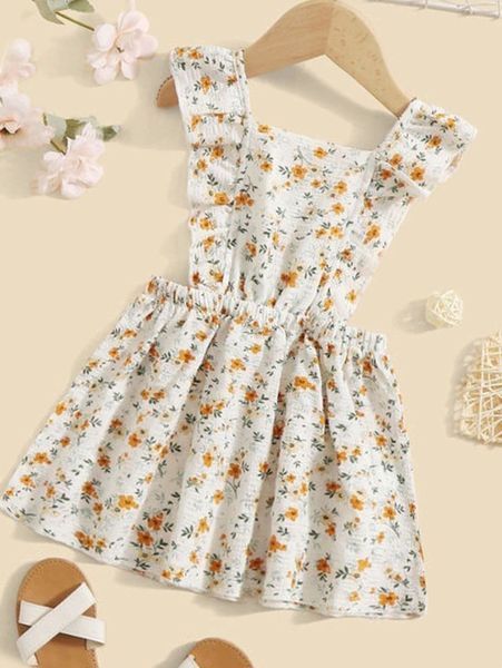 

baby floral ruffle trim dress she, Red;yellow