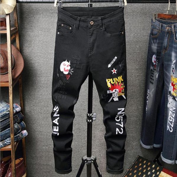 

embroidery men skinny jeans stretchy pant denim pant ripped jeans frayed men long1, Blue