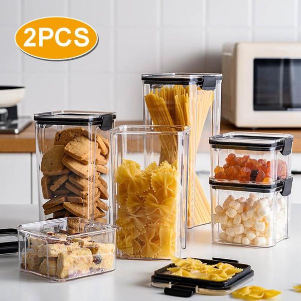 

2pcs/set storage container plastic kitchen refrigerator noodle box multigrain storage tank transparent sealed
