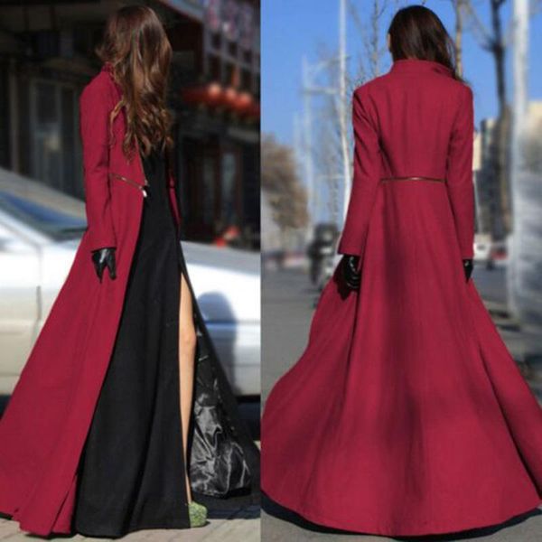 

womans blazers floor length coat french fashion trench coats zipper removable velvet winter warm slim large size, Tan;black