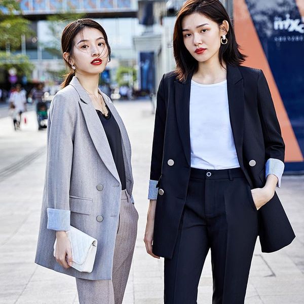 

women's two piece pants fashion casual blazer women business suits with pant and jacket sets office ladies work wear uniform styles, White