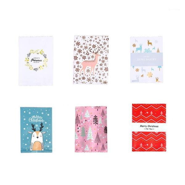

100pcs/lot cute cartoon gifts bags christmas cookie packaging self-adhesive plastic bags for biscuits birthday candy cake packag1