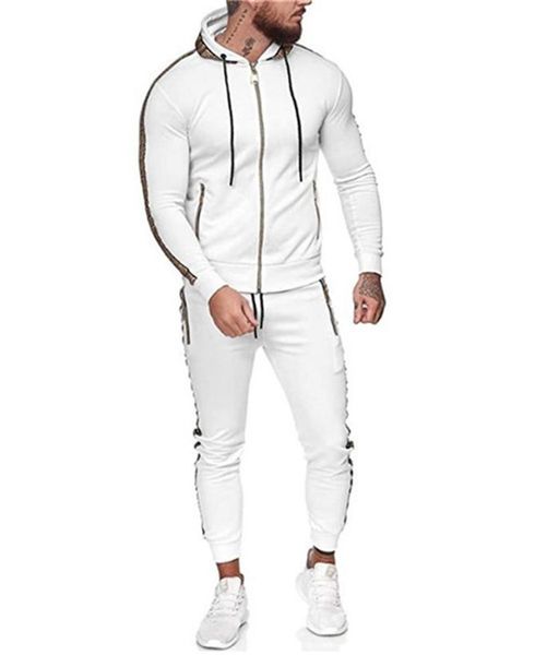 

man outdoor sports suits fashion 2pcs sets zipper hooded sweater pants sets designer male long sleeve jacket drawstring trousers tracksuits, Gray