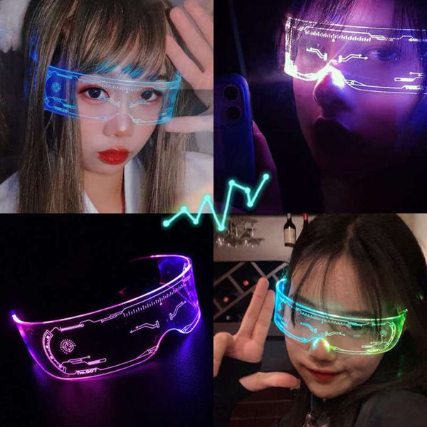 

glasses disco led sci-fi luminous bar men's women's cyberpunk integrated sunglasses, White;black
