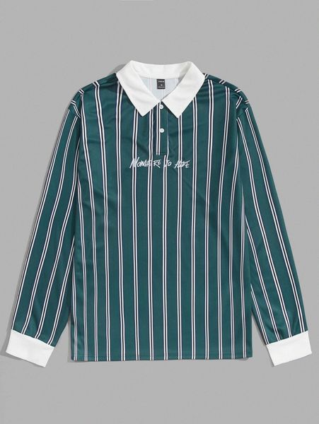 

men vertical striped slogan embroidery polo shirt x2ka#, White;black