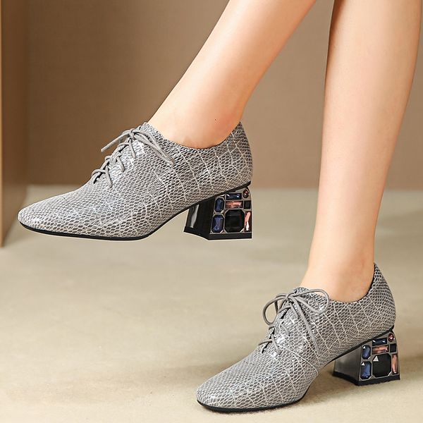 

2021 female pumps plus size sheep skin colour cobra pattern lace british style ladies shoes 8nqz, Black
