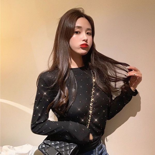 

shinny diamonds bling sweater women knitted slim fit autumn pullover pull femme jersey mujer, White;black