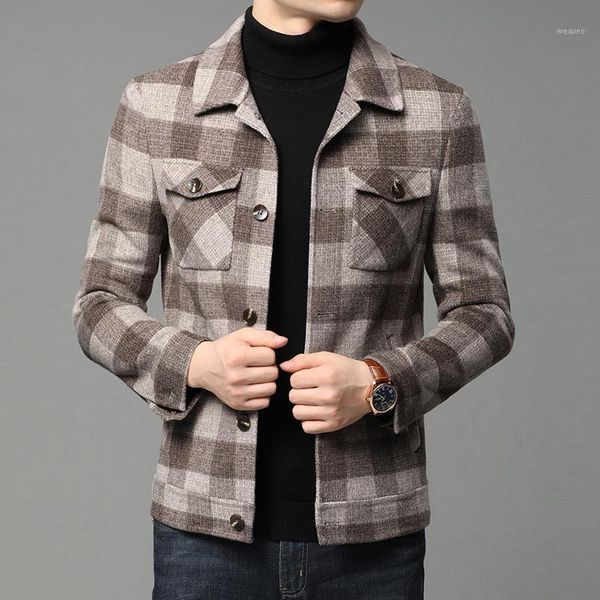 

men's wear autumn / winter 2020 new woolen coat men's short plaid lapel long sleeve korean youth jacket for men1, Black