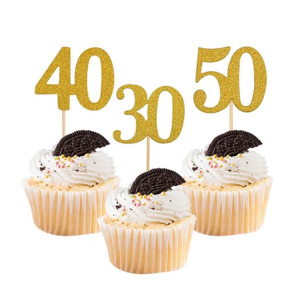 

cupcake день рождения 50 флагов number dessert 30 украшение 10шт gold party supplies блеск 18 21 cake юбилейные 40 toppers 60 yxlwca