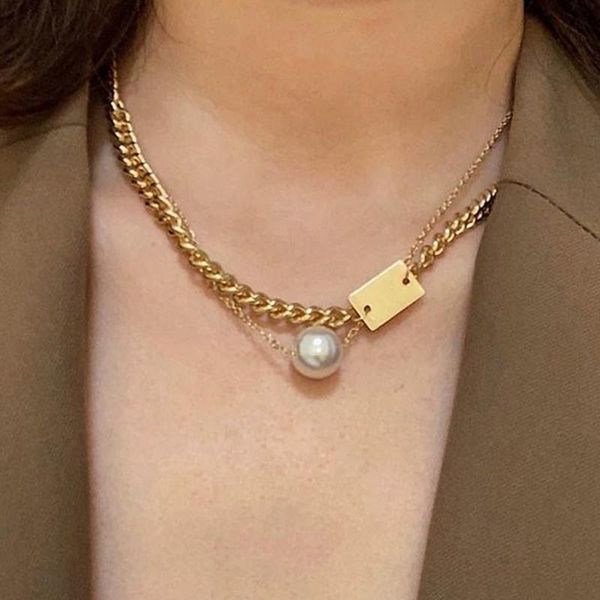 

chain choker necklaces for women men vintage geometric gold pearl pedants necklaces chunky thick fashion female jewelry, Silver