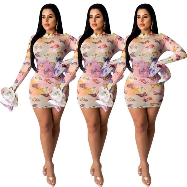 

y8183 night club women's butterfly printing mh perspective drs, Black;gray