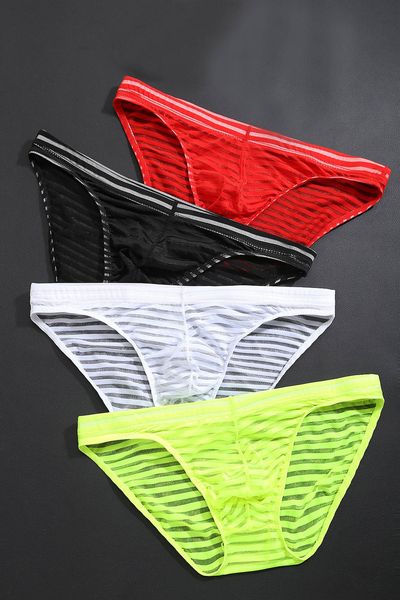 

men's striped seamless panties underwear ice silk summer hollow breathable design underwears, Black;white