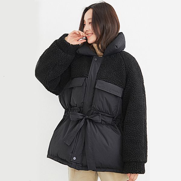 

south korean women's winter coat, paka hanging, white smooth, duck neck, 2020