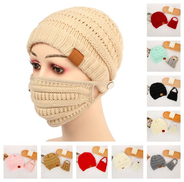 

women girls knit beanie cap with face mask set warm lined tuque bonnet gorros and matching mask winter ski crochet hat 14 colors e122104, Yellow