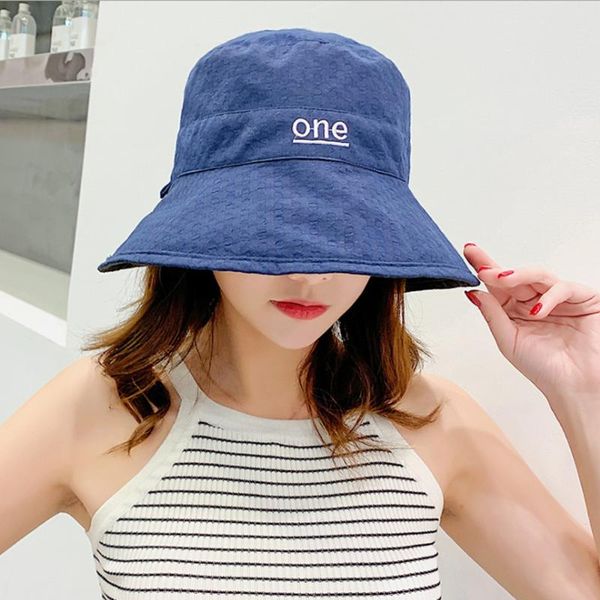 

wide brim hats yo-young women bucket hat 100% cotton letters embroidery casual fisherman outdoor travel 56-58cm, Blue;gray