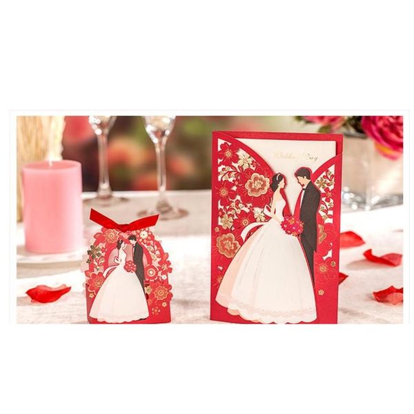 

1set red flora wedding invitations card elegant bride and groom invitation card favor envelopes wedding party decoration wjmc2
