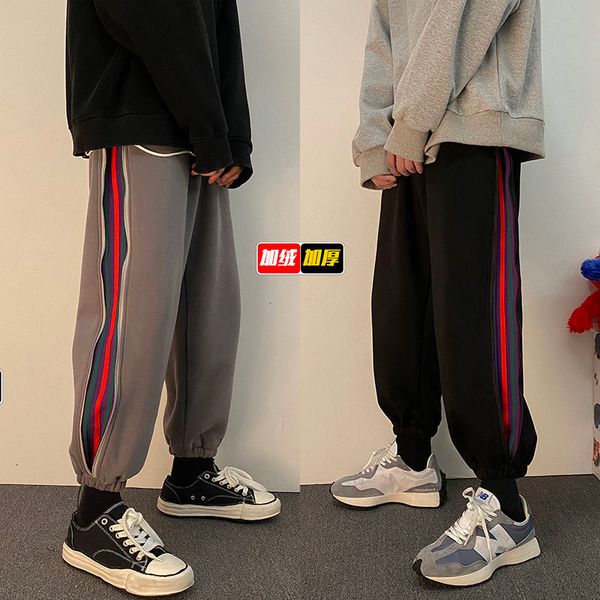 

men's trousers 2021 autumn new fashion legged male sports pants polyester cotton thick youth m-5xl lzay, Black