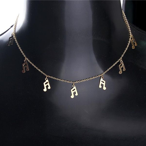 

мода золото necklack для женщин простого серебряного цвета нержавеющей стали музыкальной нота кисточка невыцветающих ожерелья шея цепь колье, Silver
