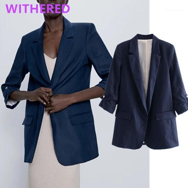 

women's suits & blazers withered england style office lady vintage linen solid blazer feminino women mujer 2021 and jackets1, White;black