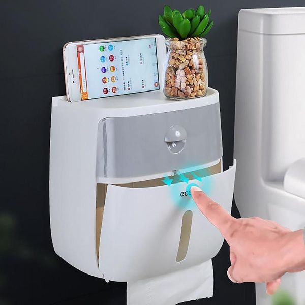 

1pc double layer waterproof wall mount toilet paper shelf tray roll paper holder tube storage box creative tray tissue box home1