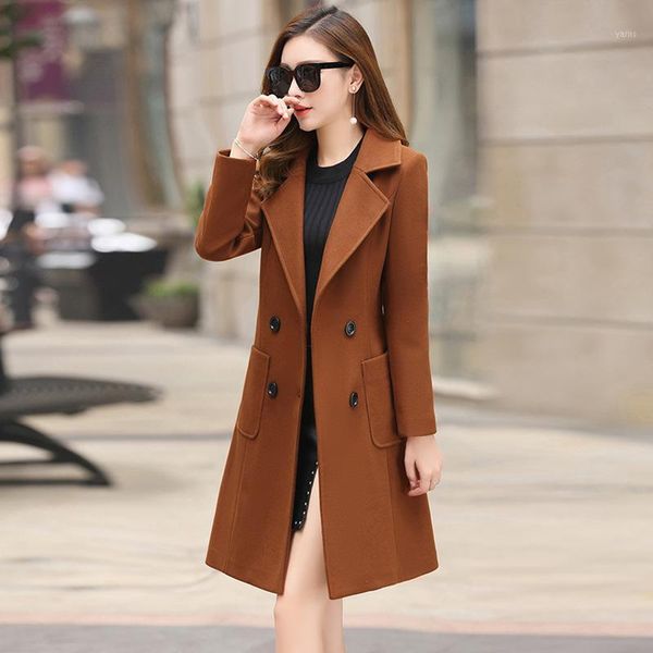 

1.6kg winter korean slim fashionable long wool blend coat woolen overcoat female warm jacket thick casual outwear slim overcoat1, Black
