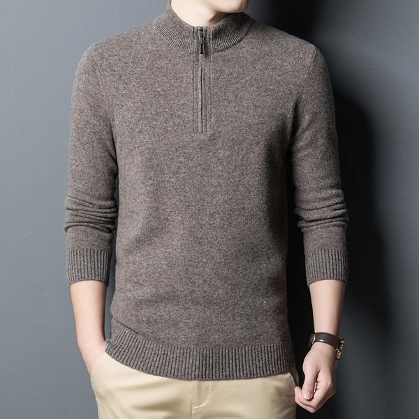 

men's sweaters men 100% wool sweater 2021 autumn winter zippers turtleneck pure cashmere warm man knitted pullovers, White;black