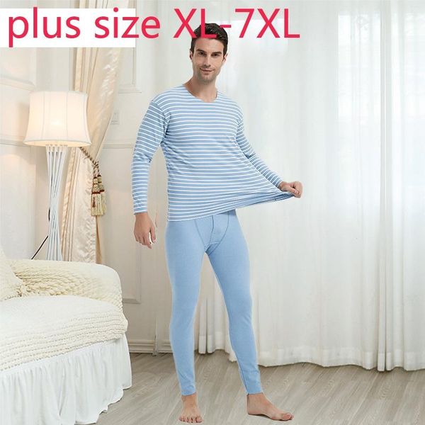 

men's thermal underwear arrival fashion traceless denim stripe neck men plush autumn clothes navy pants set plus size xl-7xl, Black;white