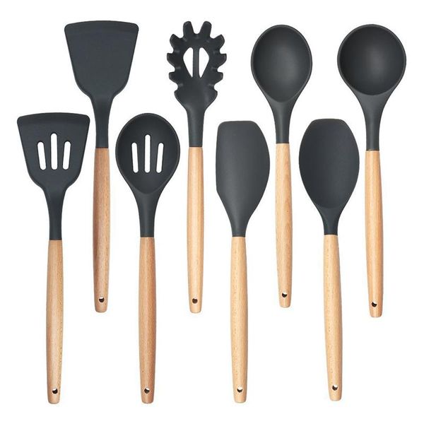 

wooden handle sile spatula heat resistant soup spoon non stick cooking shovel kitchen cooking utensils 8 styles h jlllkz