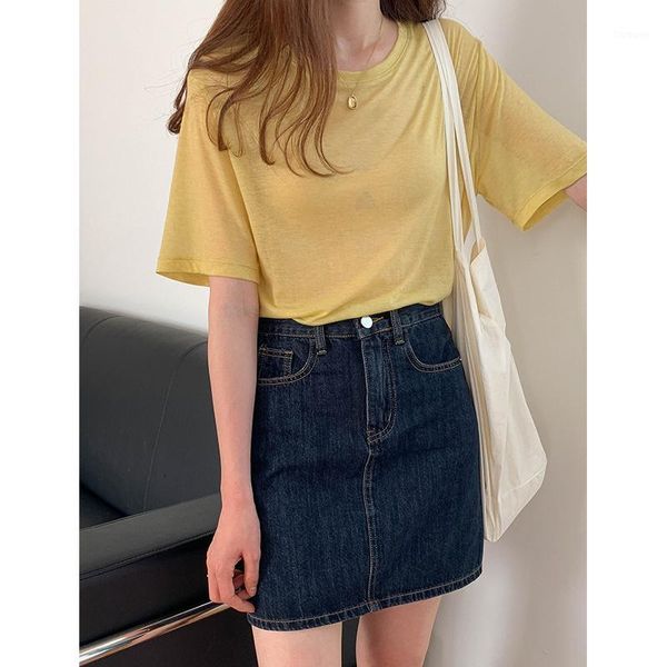 

denim women skirt high waist vintage female jeans casual spring summer korean elegant ladies blue a-line skirt1, Black