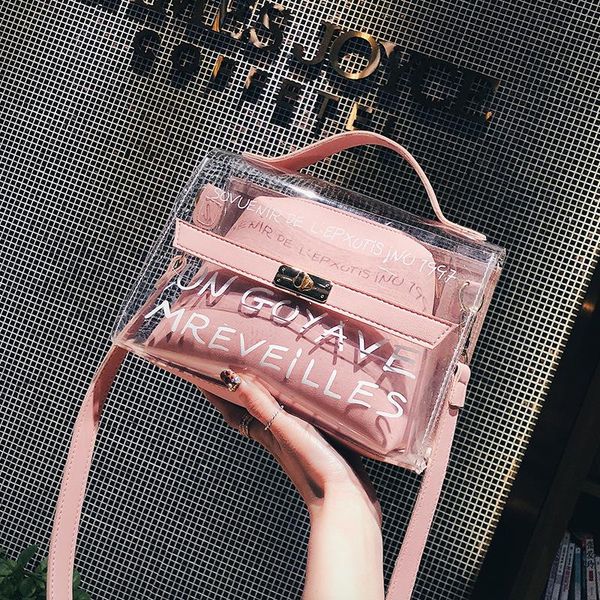 

fzmbai summer women transparent handbags korean version cute pvc shoulder bag simple messenger bag bolsa feminina 2 sets