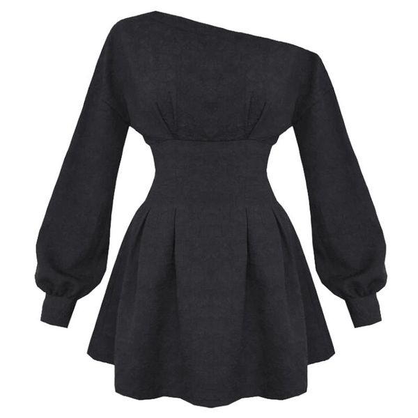

asymmetrical neck streetwear vintage gothic dress women dark a line winter grunge slim vestidos long sleeve black punk dresses, Black;gray