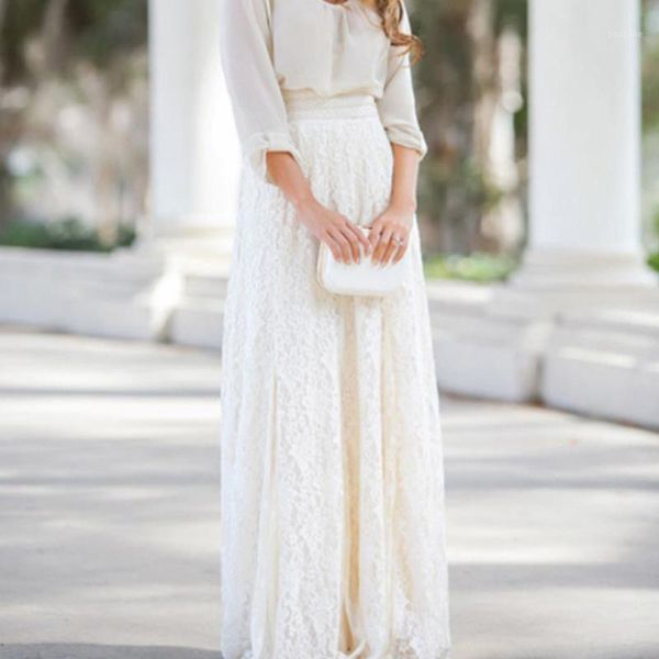 

2018 fashion lace white long skirts women hollow out maxi high skirt femme falda casual ladies elastic party1, Black