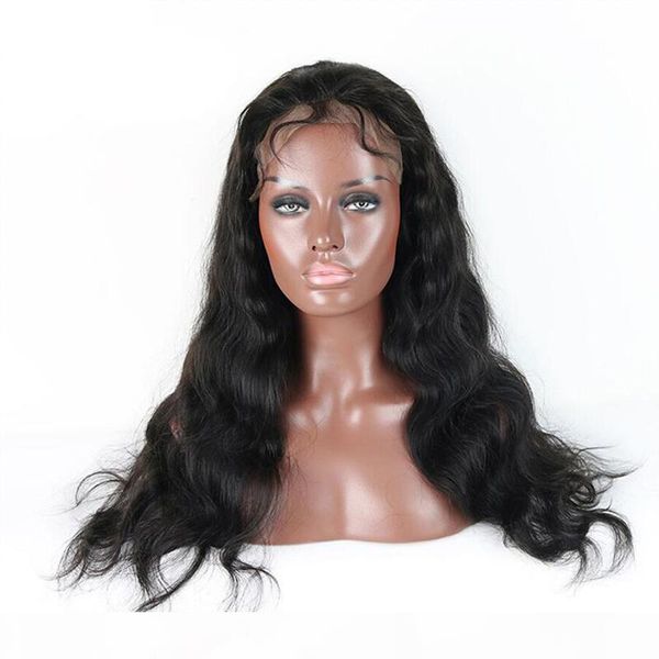 

brazilian body wave human hair 360 lace frontal wigs with baby hair 150% density pre plucked 360 lace frontal wigs natural color, Black;brown