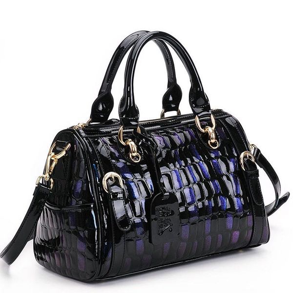 

women genuine leather first layer cowhide discolor pattern handbag shoulder crossbody bag patent leather pillow tote messenger