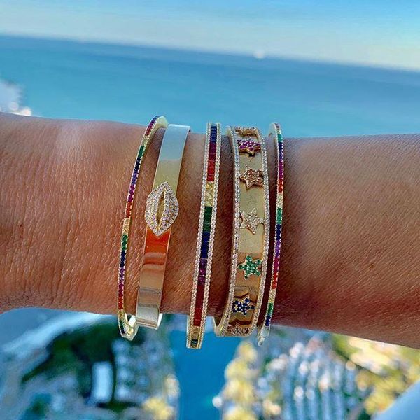 

роскошный классический способ многоцветной полный радуги cz браслеты элегантность женщины девушка просто открытая настроить романтический ша, Black